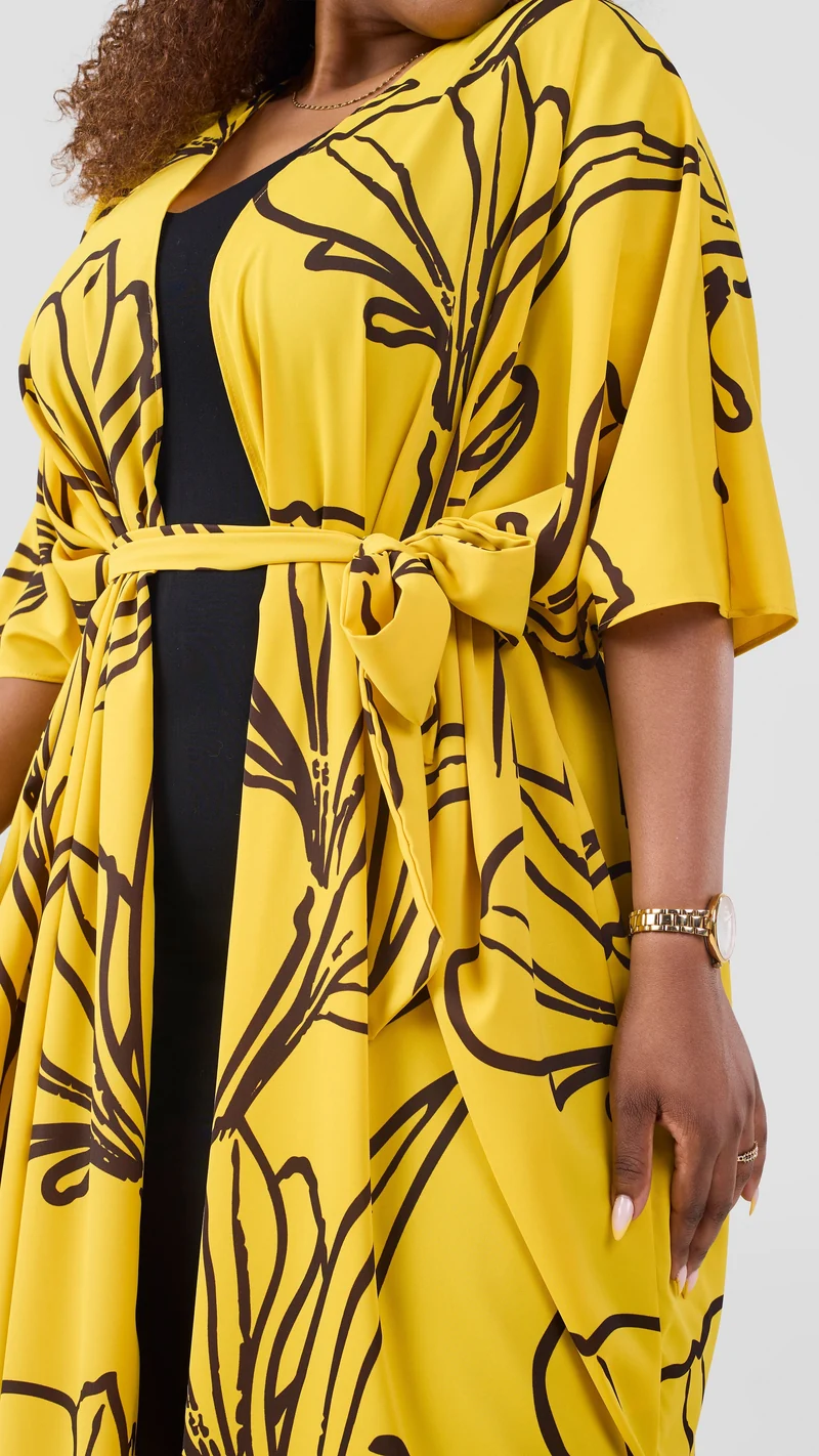 Vivo Scalloped Kimono In Crepe - Light Green / Rust Print