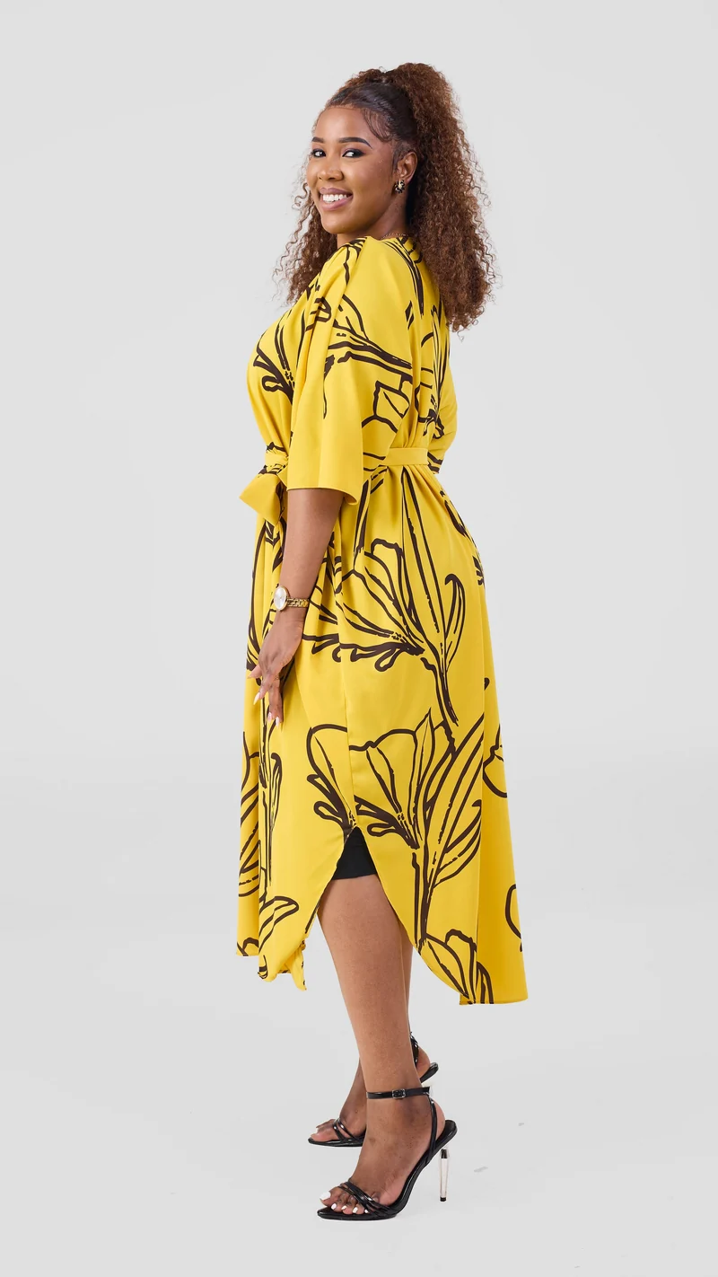 Vivo Scalloped Kimono In Crepe - Light Green / Rust Print