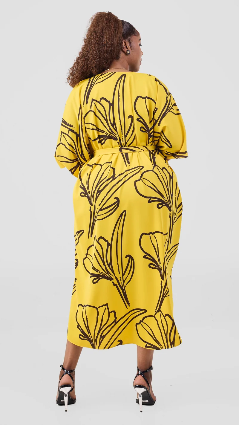 Vivo Scalloped Kimono In Crepe - Light Green / Rust Print