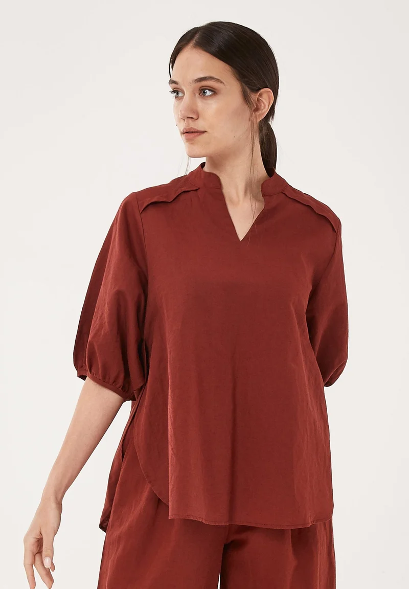 Bluse aus Leinen mit Bio-Baumwolle