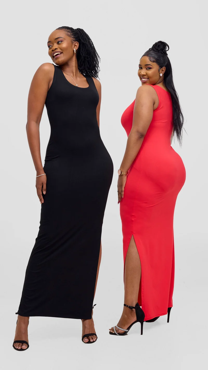 Vivo Ari Sleeveless Straight Maxi Slit Dress - Red