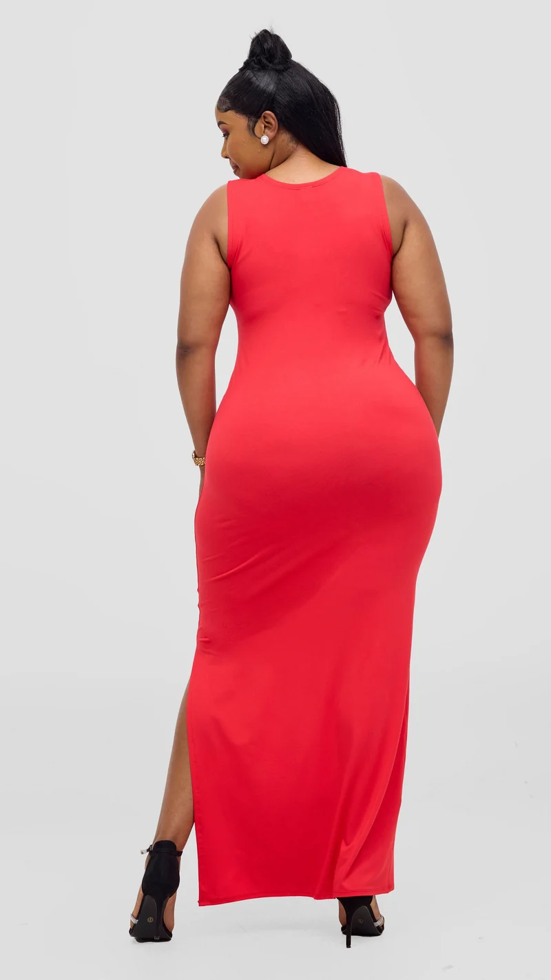 Vivo Ari Sleeveless Straight Maxi Slit Dress - Red