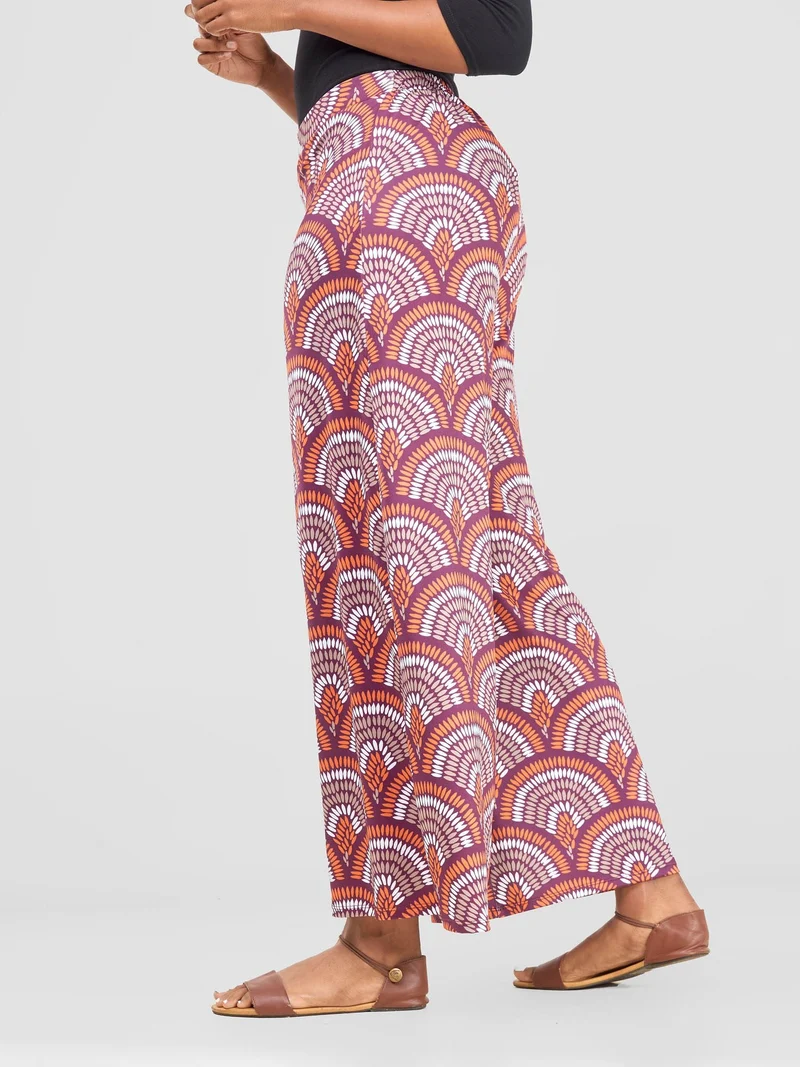 Vivo Nkasi Wide Leg Pants - Burgundy / Orange Kasi Print