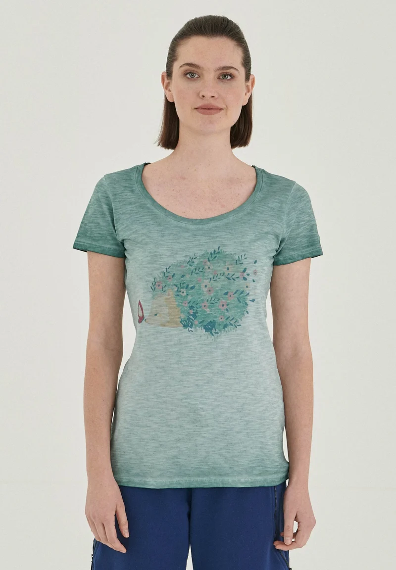Garment Dyed T-Shirt aus Bio-Baumwolle mit Igel-Print
