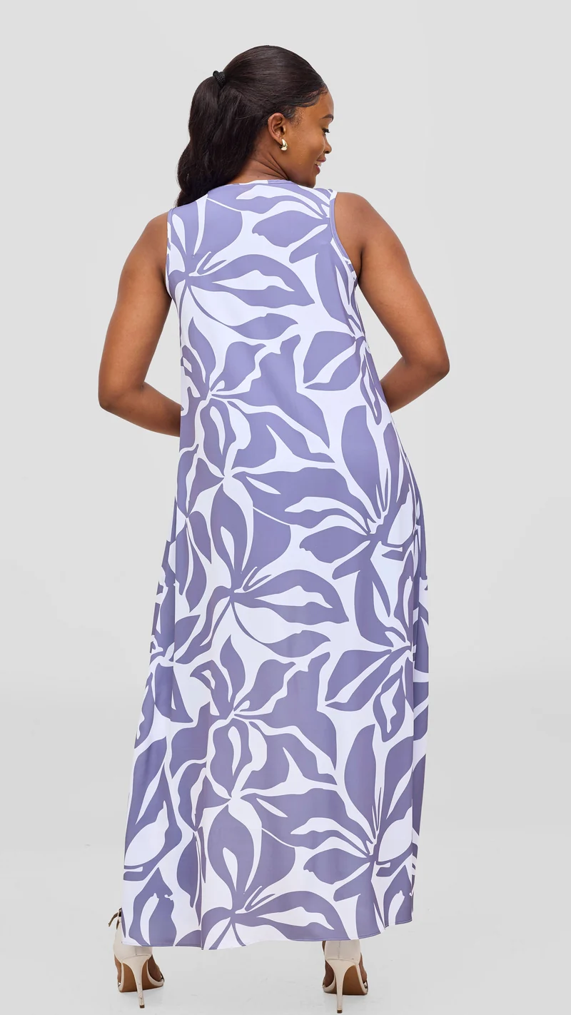 Vivo Talia Front Slit Maxi Top - White / Lilac Alia Print