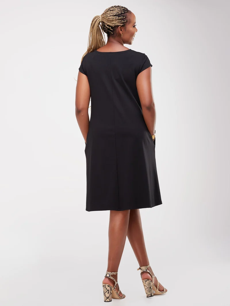 Vivo Basic Kena Tent Knee Length Dress - Black