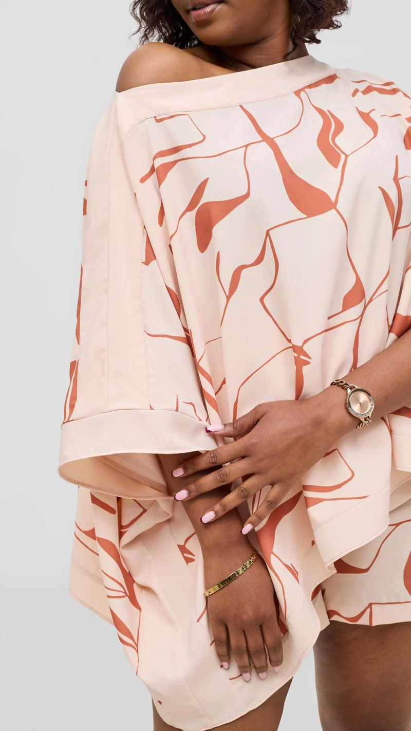 Vivo Liora Kaftan Top - Cream / Coral Ziza Print
