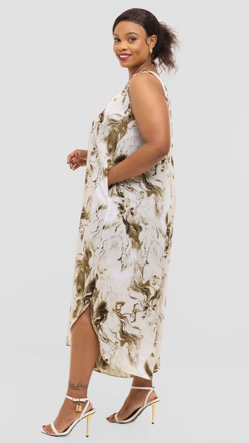 Vivo Liora Strappy Cullote Jumpsuit in Crepe - Peach / Brown Spiral