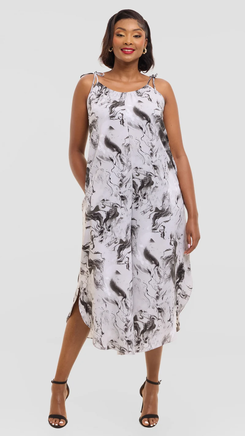 Vivo Liora Strappy Cullote Jumpsuit in Crepe - Grey / Black Spiral