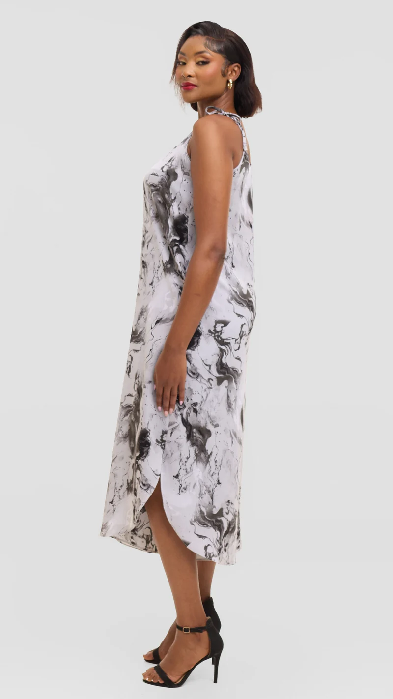 Vivo Liora Strappy Cullote Jumpsuit in Crepe - Grey / Black Spiral