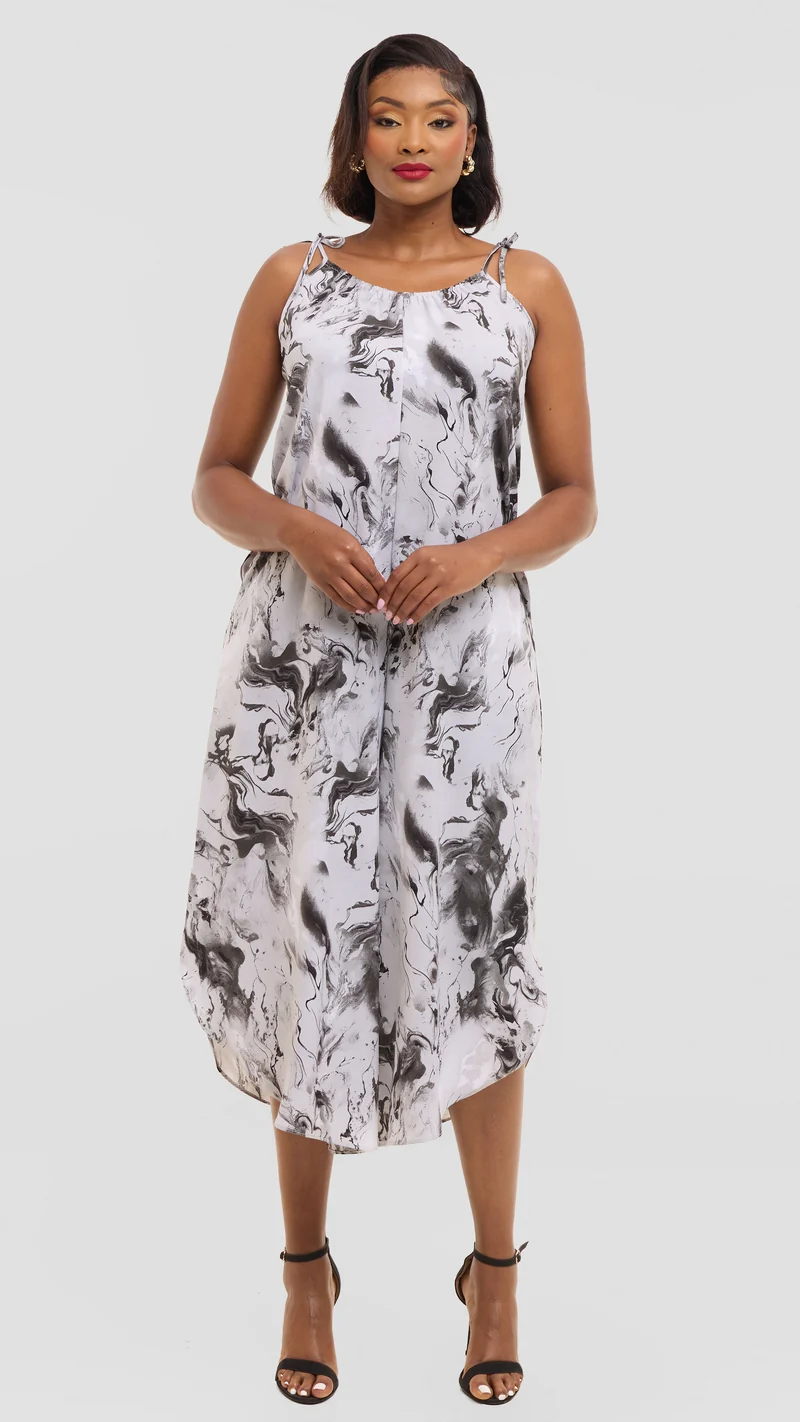 Vivo Liora Strappy Cullote Jumpsuit in Crepe - Grey / Black Spiral