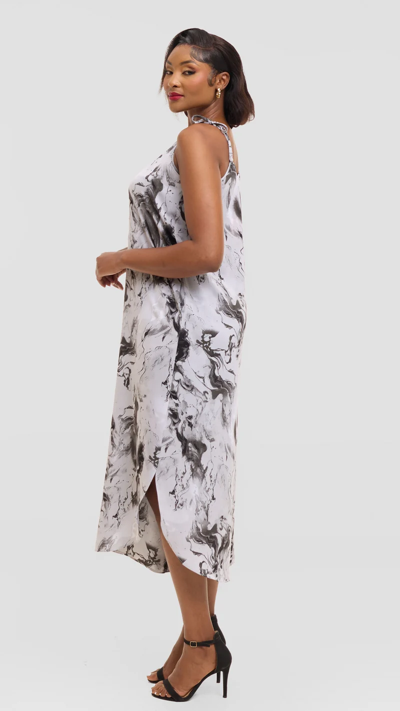 Vivo Liora Strappy Cullote Jumpsuit in Crepe - Grey / Black Spiral