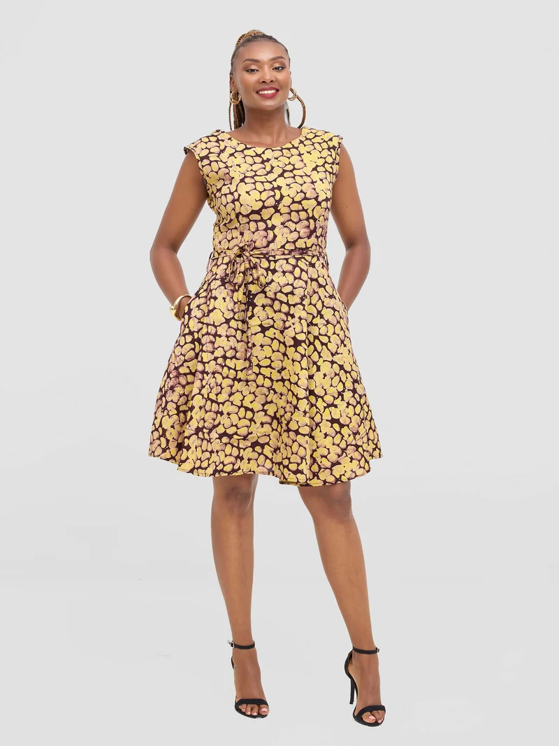 The Fashion Frenzy Raha Printed Skater Dress - Yellow