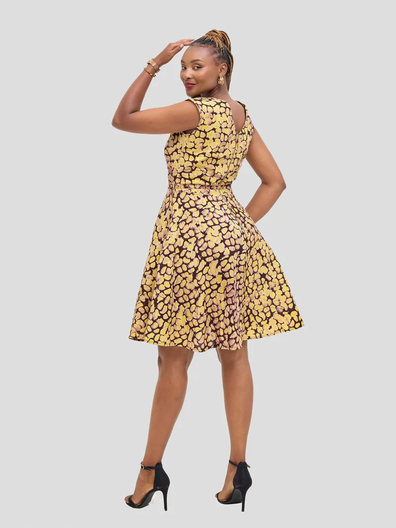 The Fashion Frenzy Raha Printed Skater Dress - Yellow