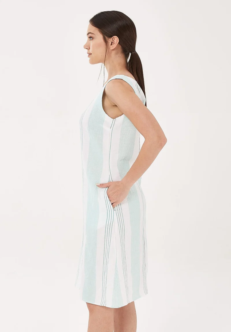 Kleid aus Leinen-Mix mit Längsstreifen