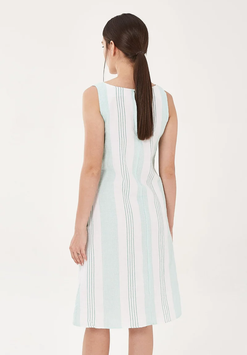 Kleid aus Leinen-Mix mit Längsstreifen