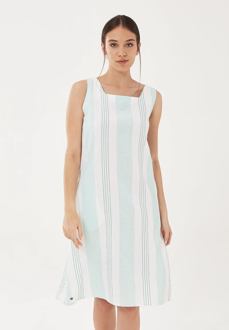 Kleid aus Leinen-Mix mit Längsstreifen