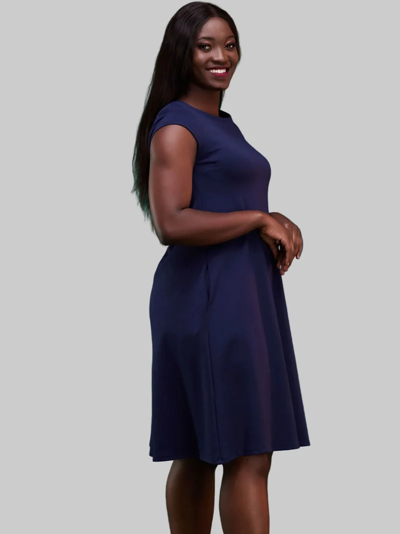 Vivo Basic Kena Tent Knee Length Dress - Navy Blue