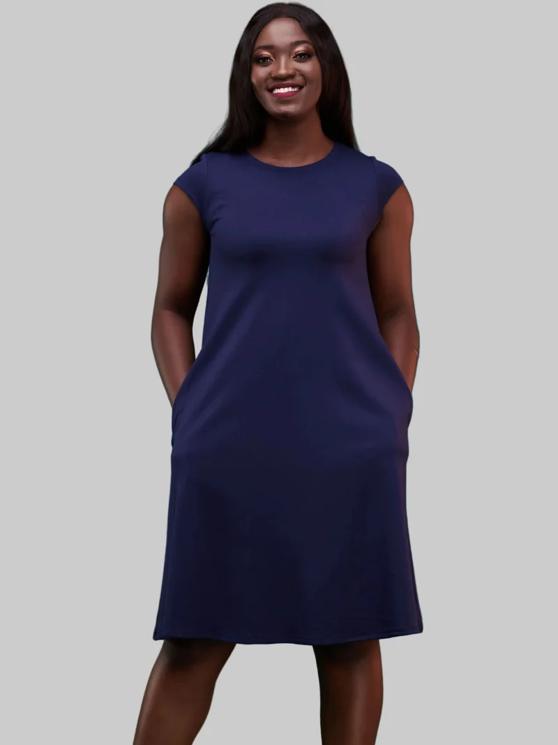 Vivo Basic Kena Tent Knee Length Dress - Navy Blue