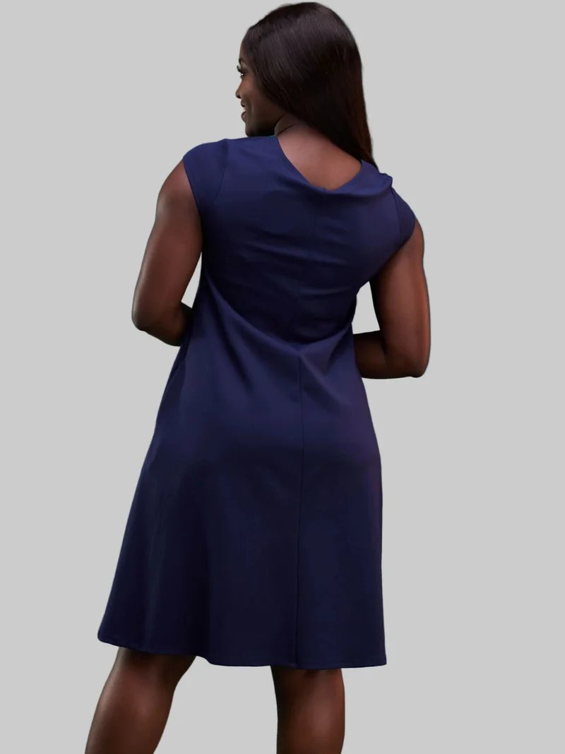 Vivo Basic Kena Tent Knee Length Dress - Navy Blue