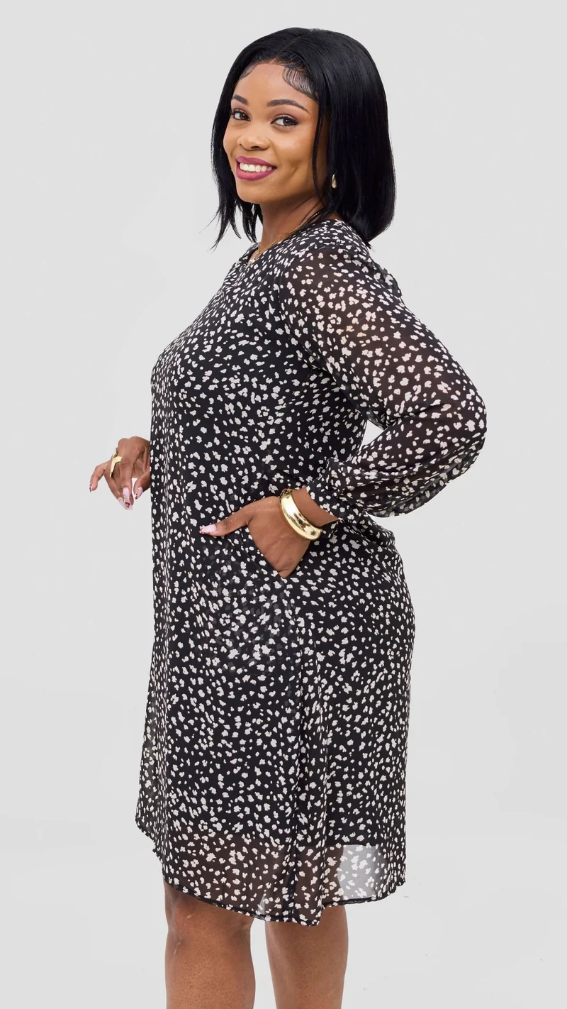 The Fashion Frenzy Printed Shift Dress - Black