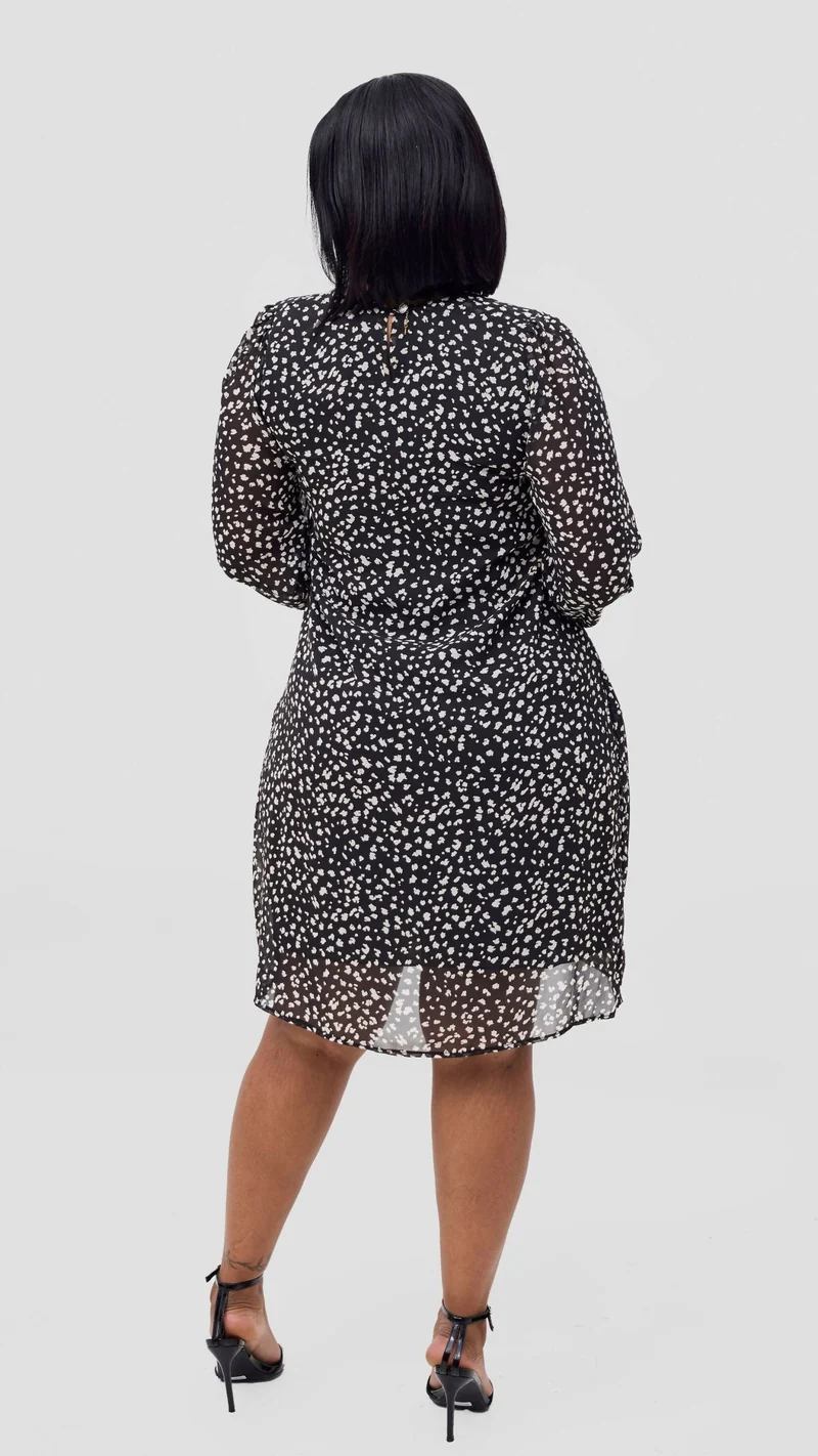 The Fashion Frenzy Printed Shift Dress - Black