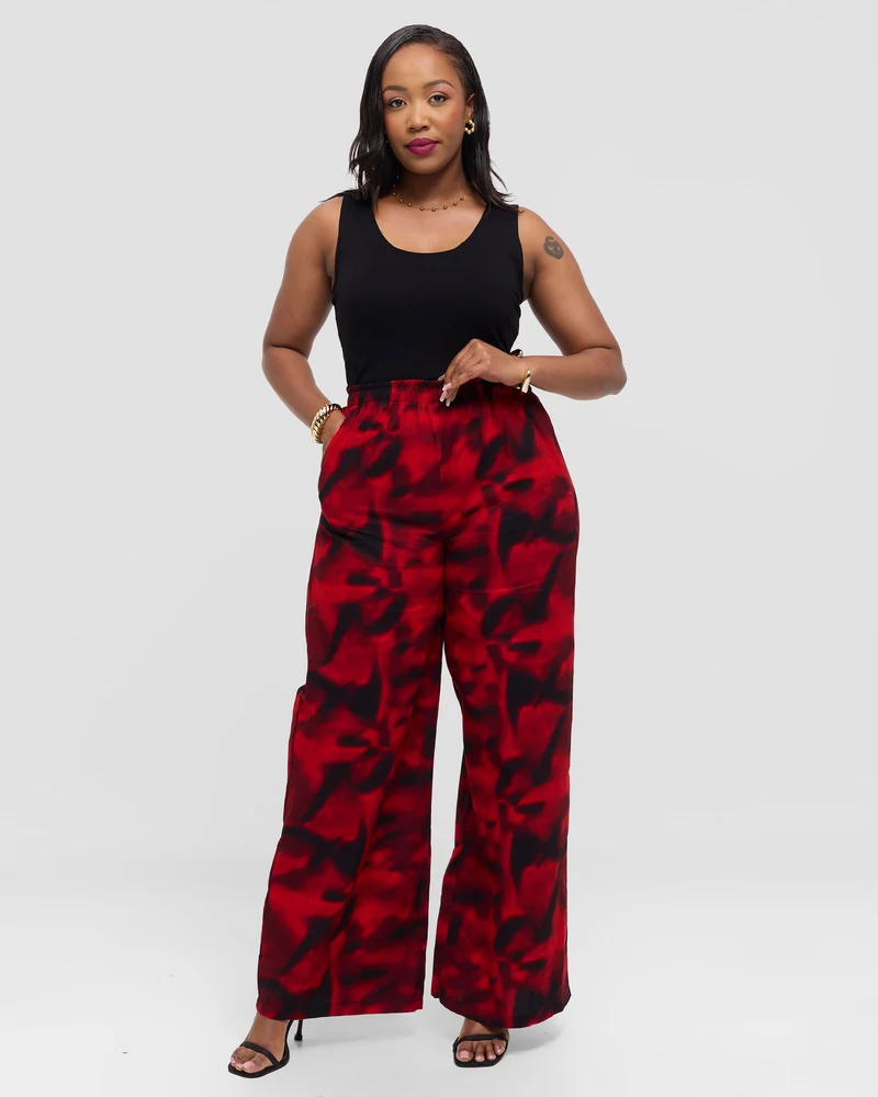 Ankara Pant - Deep Red / Black