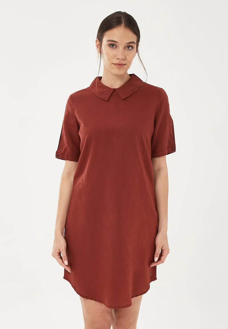 Kleid aus Leinen-Mix mit Bubikragen