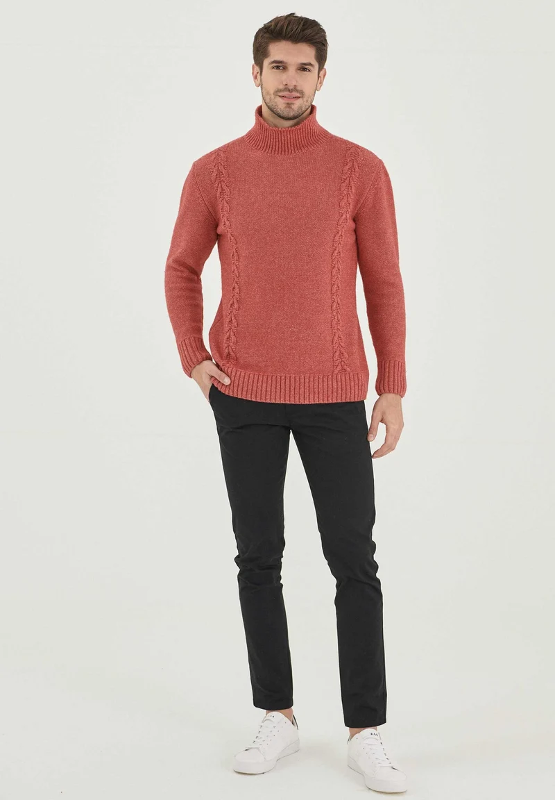 Rollkragenpullover aus Bio-Merinowolle und Bio-Baumwolle