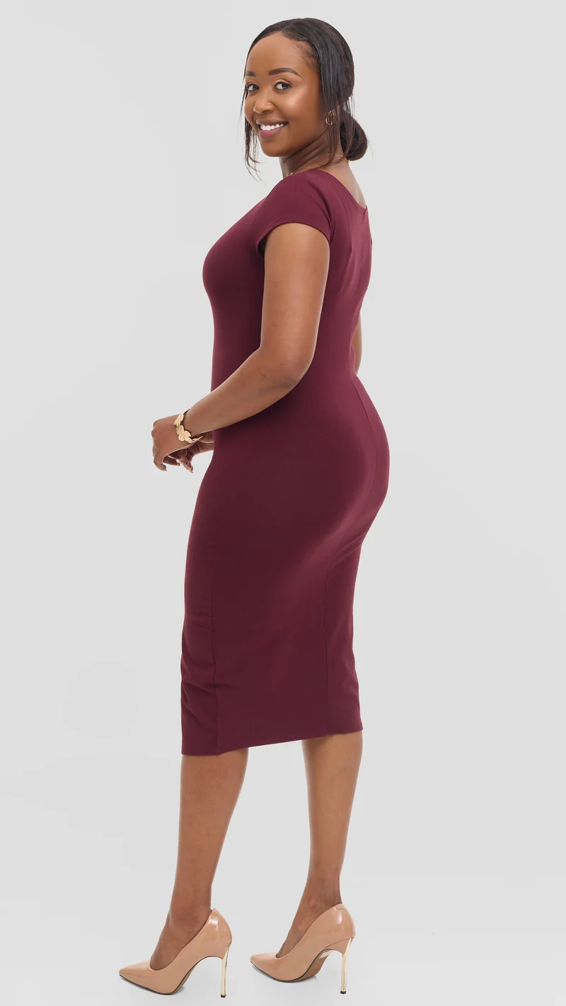 Vivo Basic Cap Sleeve Bodycon in Rayon - Burgundy