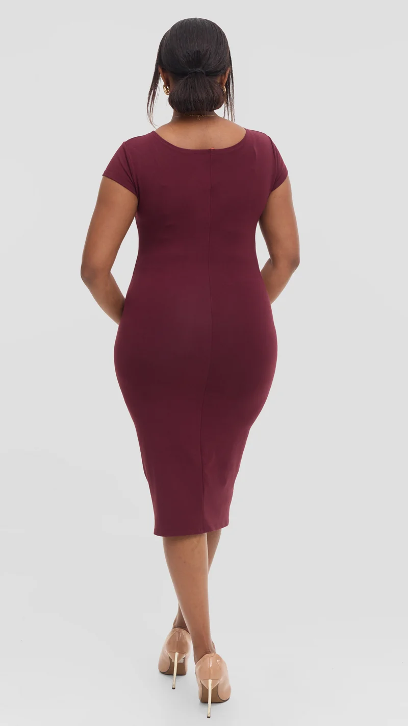Vivo Basic Cap Sleeve Bodycon in Rayon - Burgundy