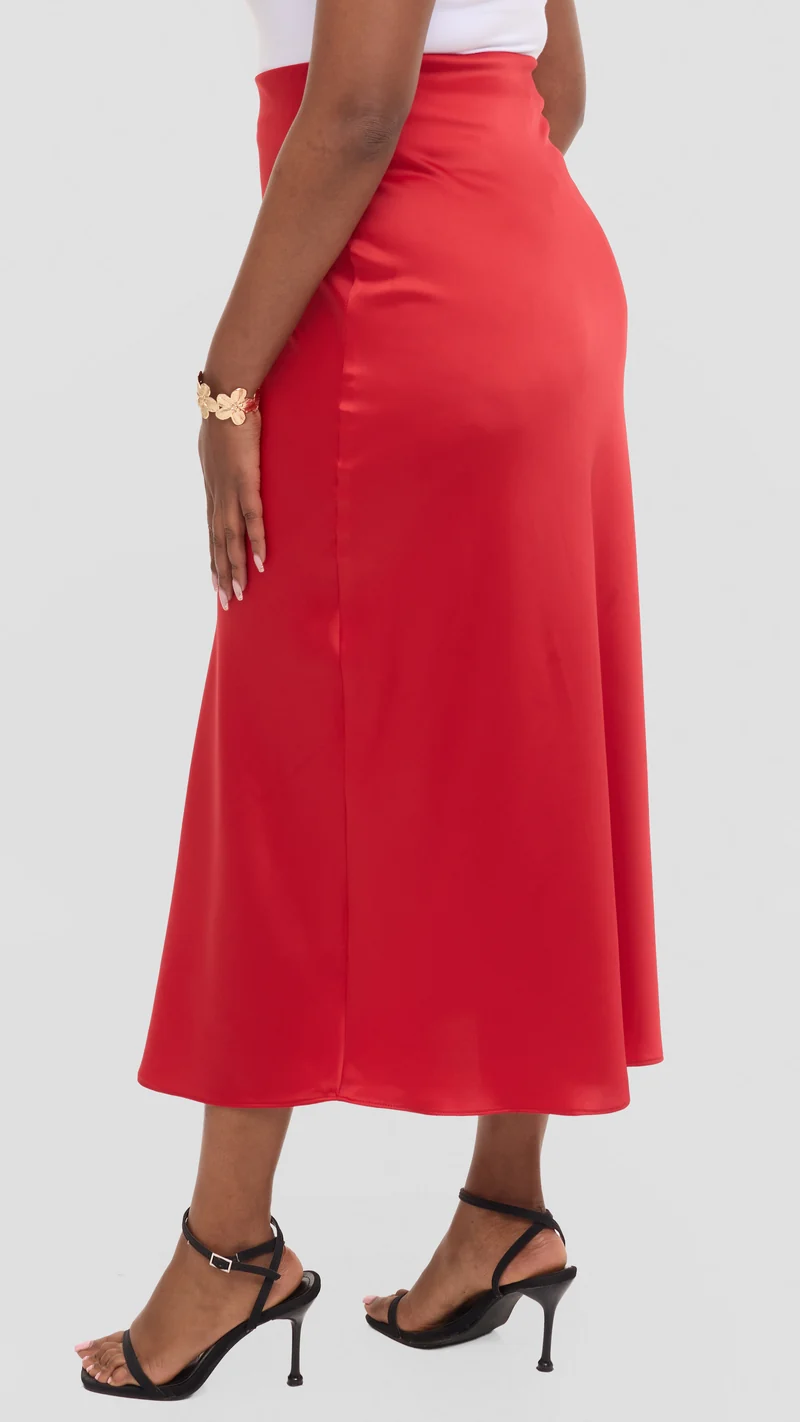 Vivo Talia Maxi Slip Skirt in Satin - Red