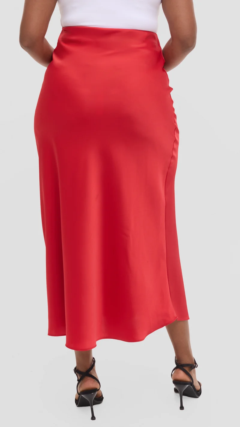 Vivo Talia Maxi Slip Skirt in Satin - Red
