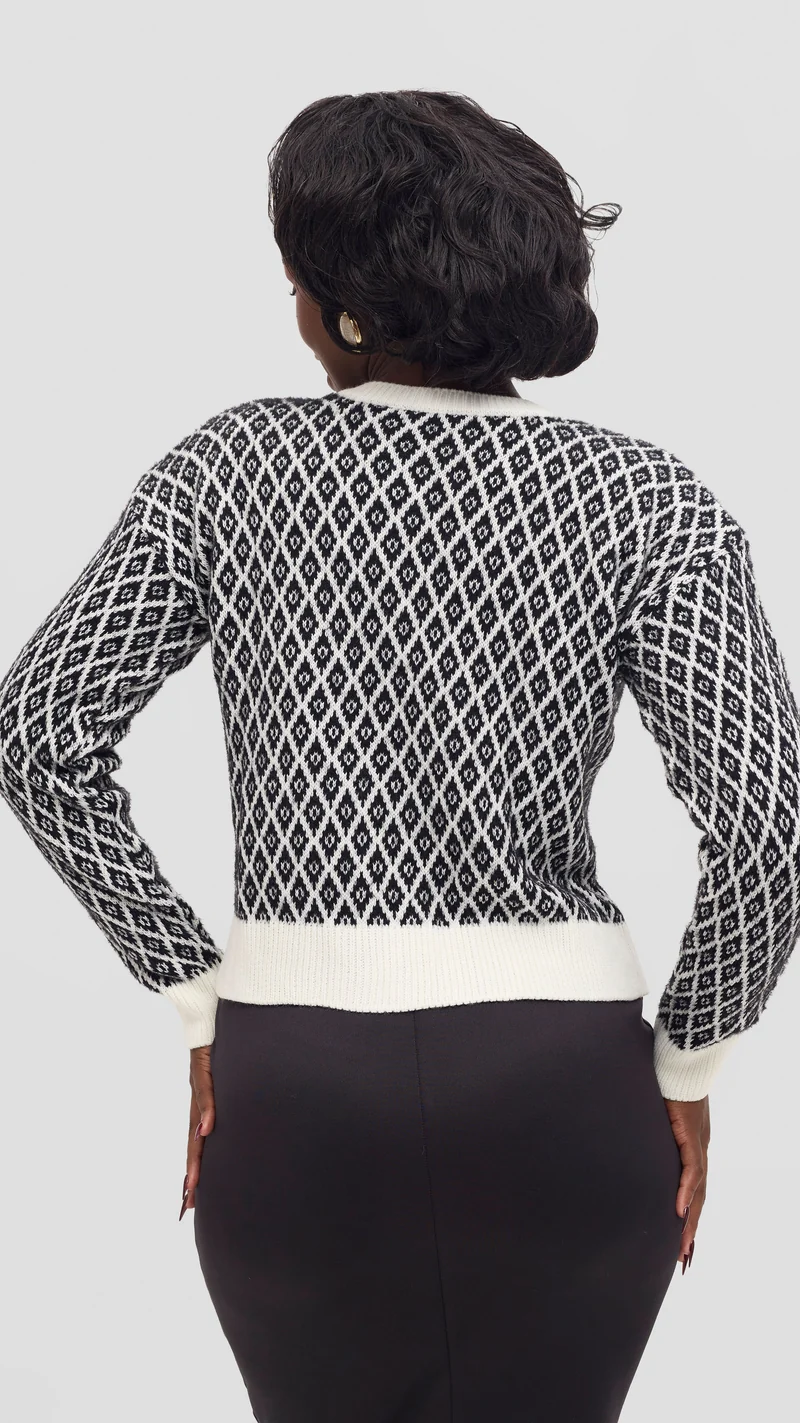 The Fashion Frenzy Ivory Trim Diamond Knit Cardigan - Ivory