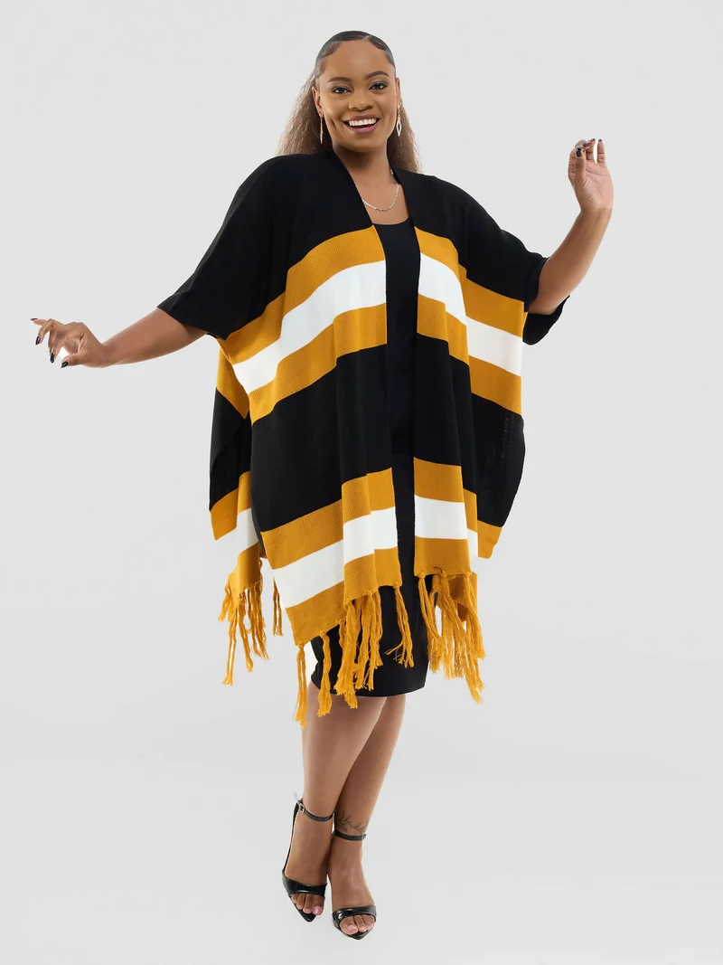The Fashion Frenzy Striped Fringed Acrylic Kimono - Yellow