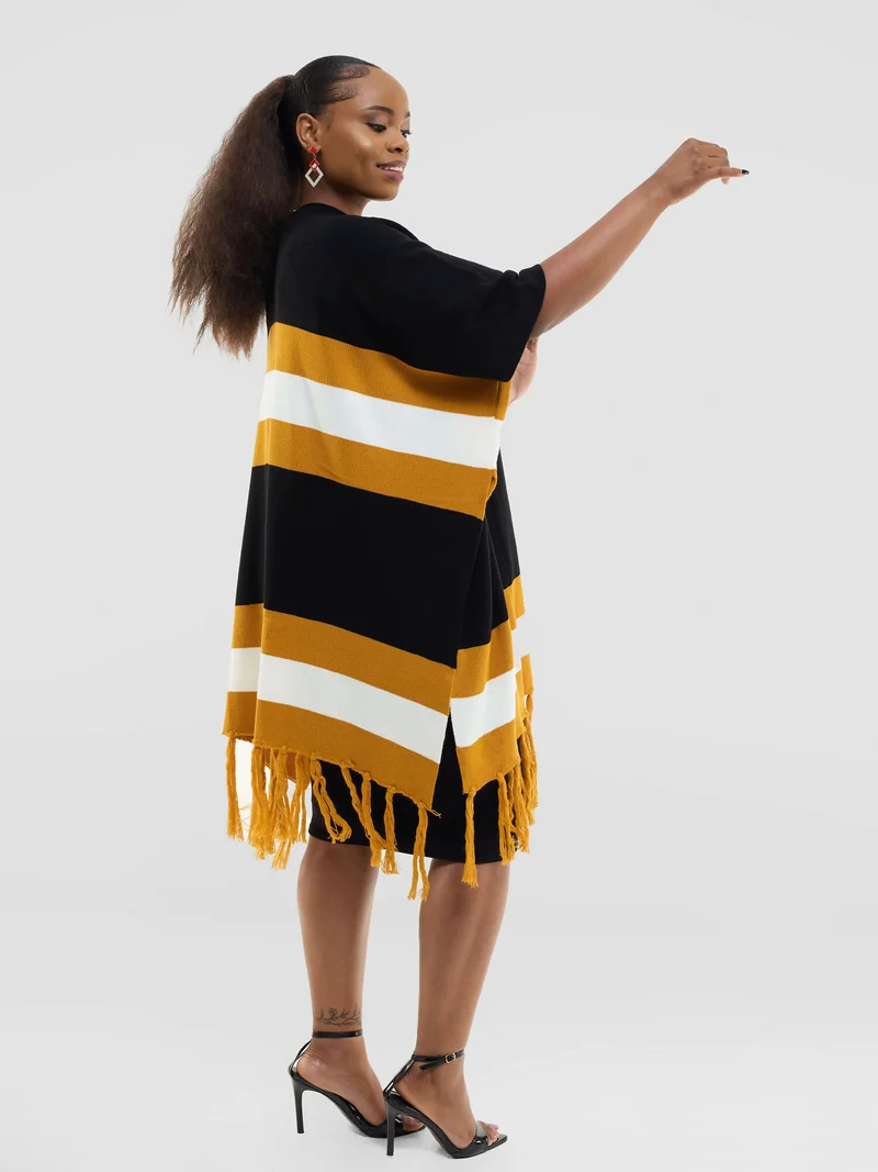 The Fashion Frenzy Striped Fringed Acrylic Kimono - Yellow