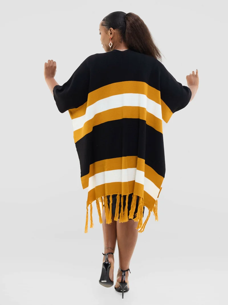 The Fashion Frenzy Striped Fringed Acrylic Kimono - Yellow