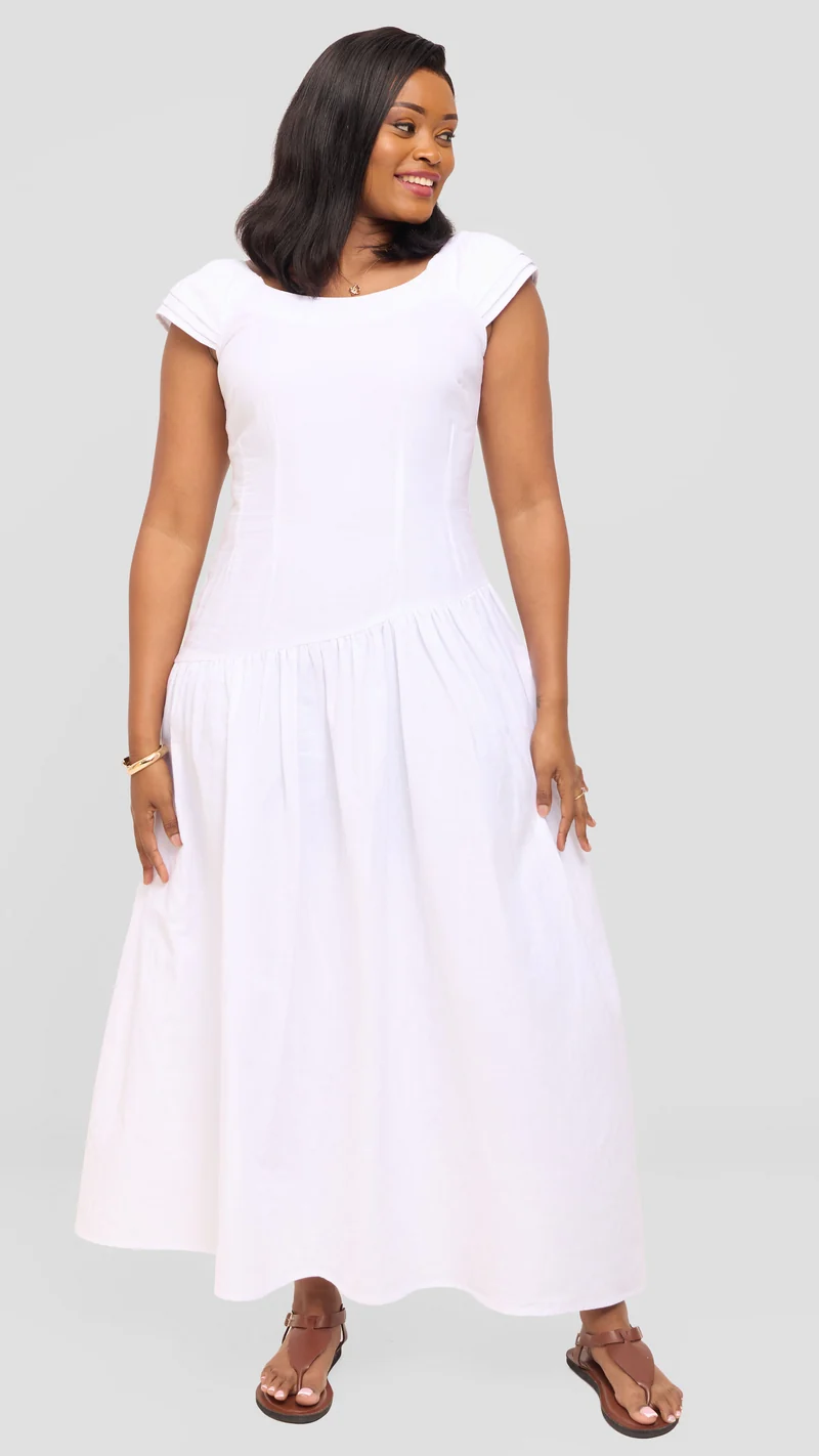 Safari by Vivo Drop Waist Maxi Dress in Cotton - White
