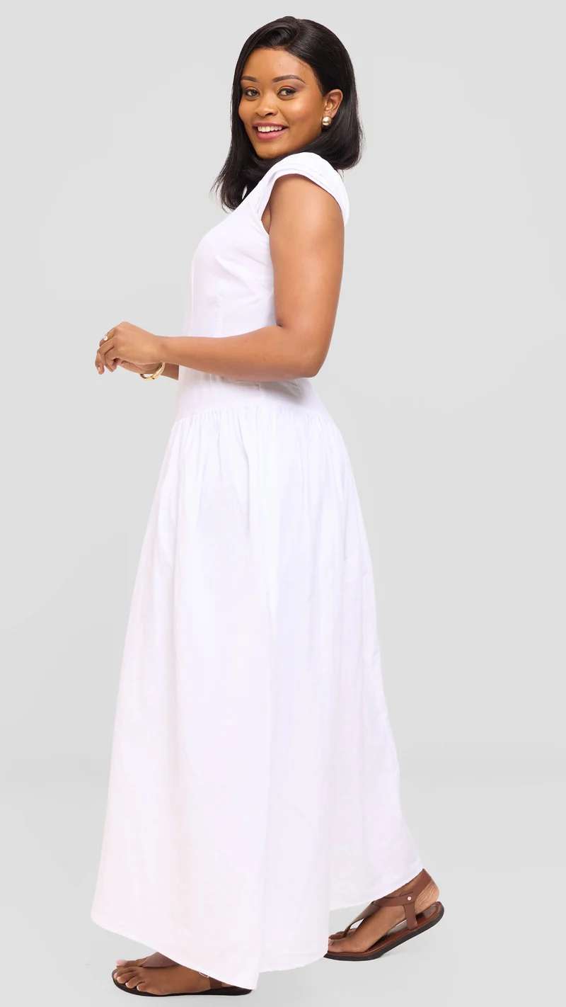 Safari by Vivo Drop Waist Maxi Dress in Cotton - White