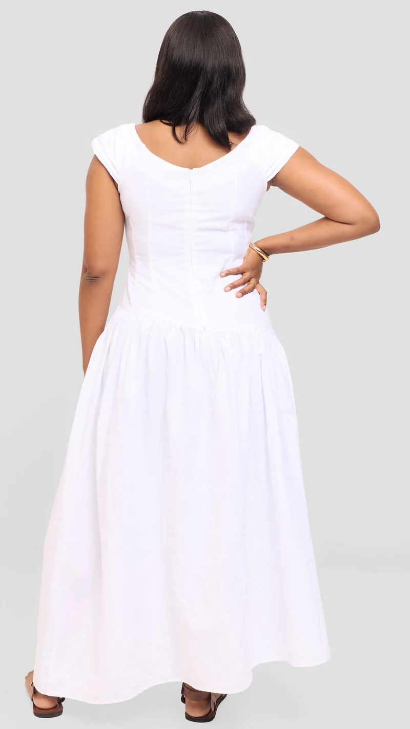 Safari by Vivo Drop Waist Maxi Dress in Cotton - White