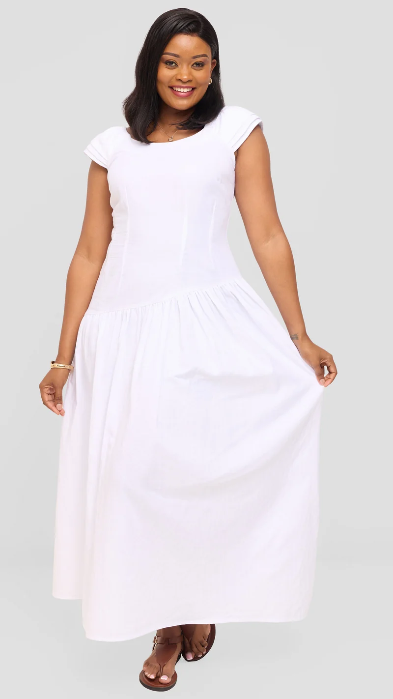 Safari by Vivo Drop Waist Maxi Dress in Cotton - White