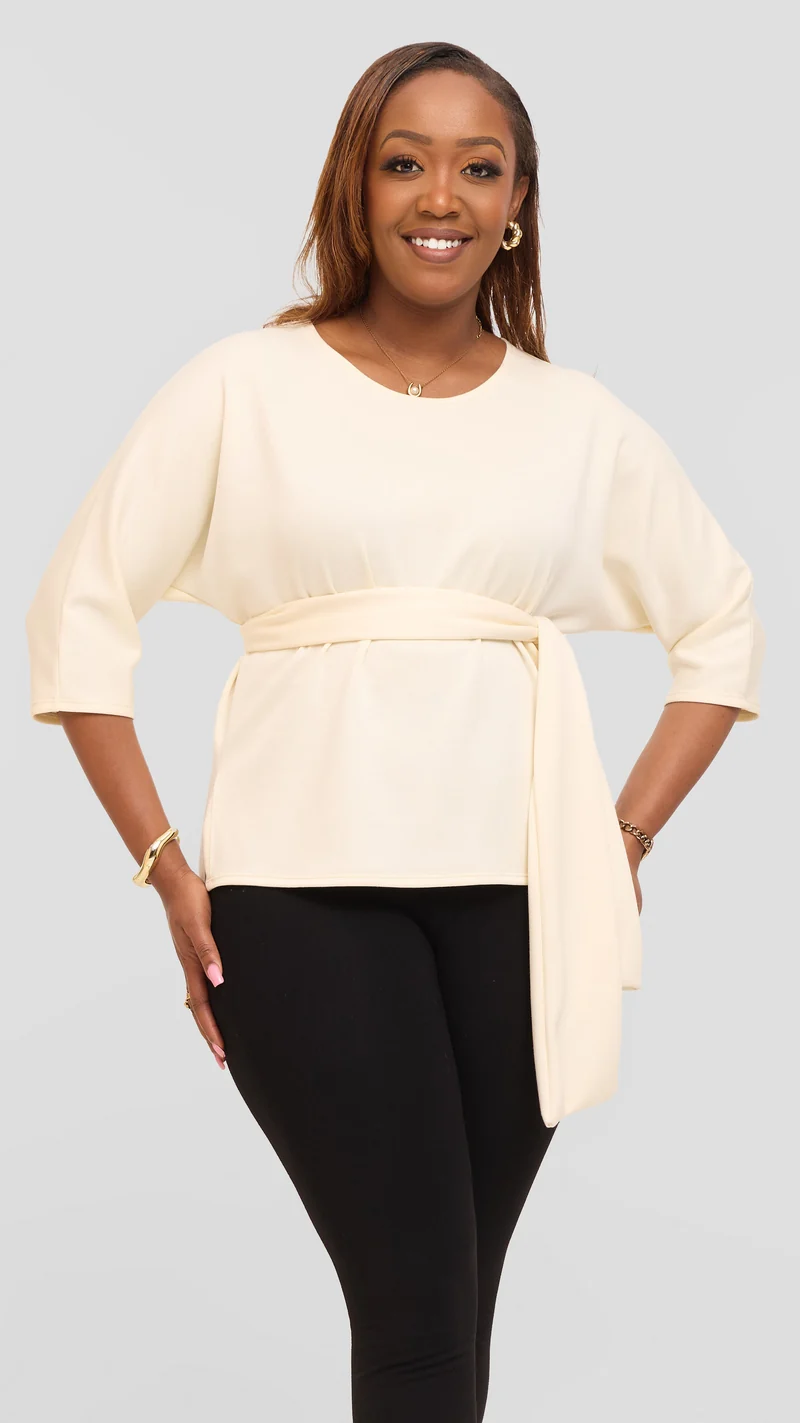 Vivo Front Tie Top in Scuba -Off White