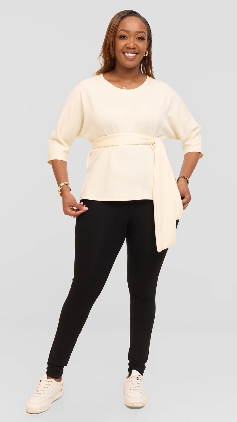 Vivo Front Tie Top in Scuba -Off White