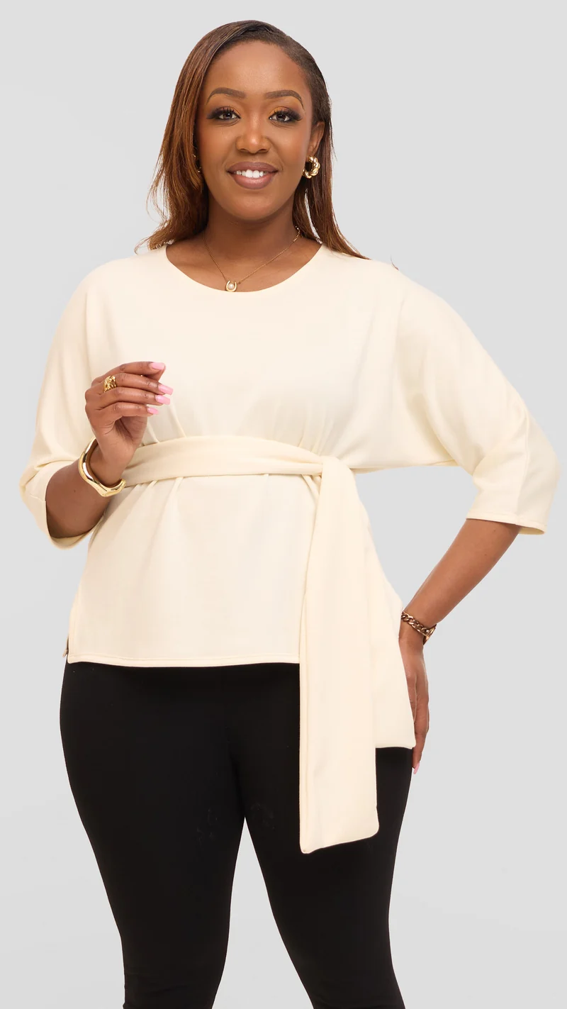 Vivo Front Tie Top in Scuba -Off White