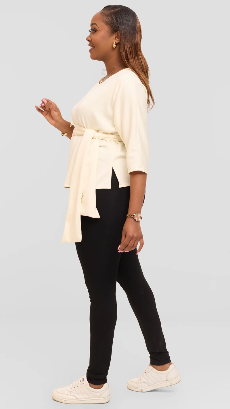 Vivo Front Tie Top in Scuba -Off White