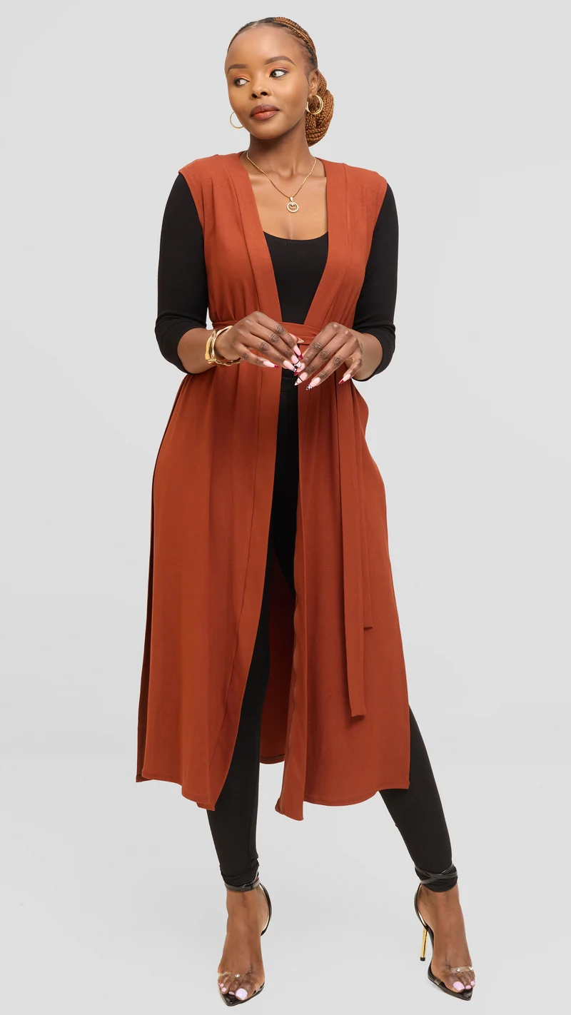 Vivo Chela Sleeveless Waterfall in Jersey - Dark Rust