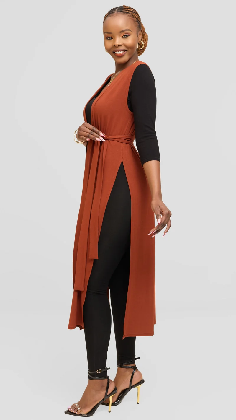 Vivo Chela Sleeveless Waterfall in Jersey - Dark Rust