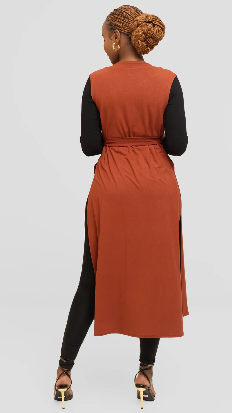 Vivo Chela Sleeveless Waterfall in Jersey - Dark Rust