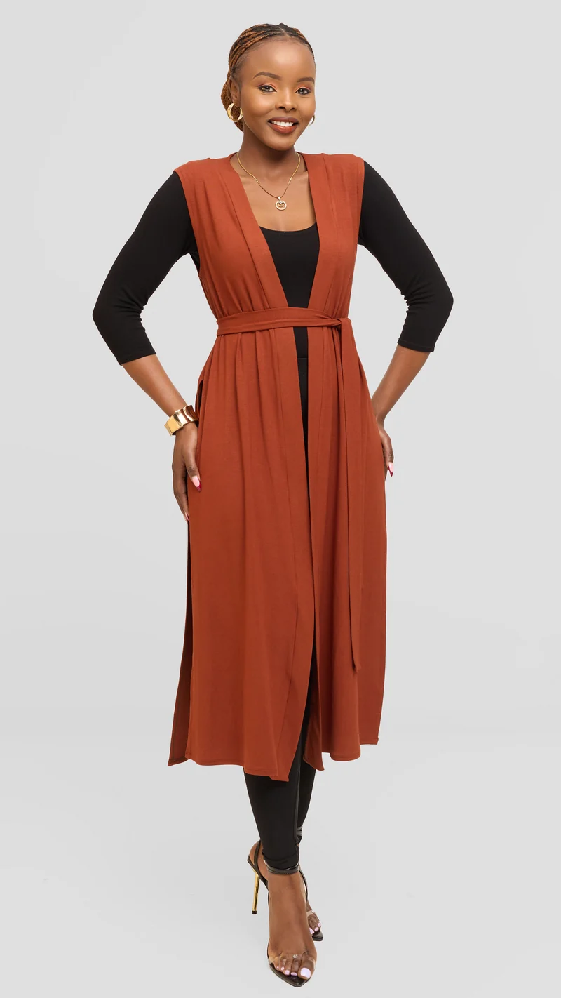Vivo Chela Sleeveless Waterfall in Jersey - Dark Rust