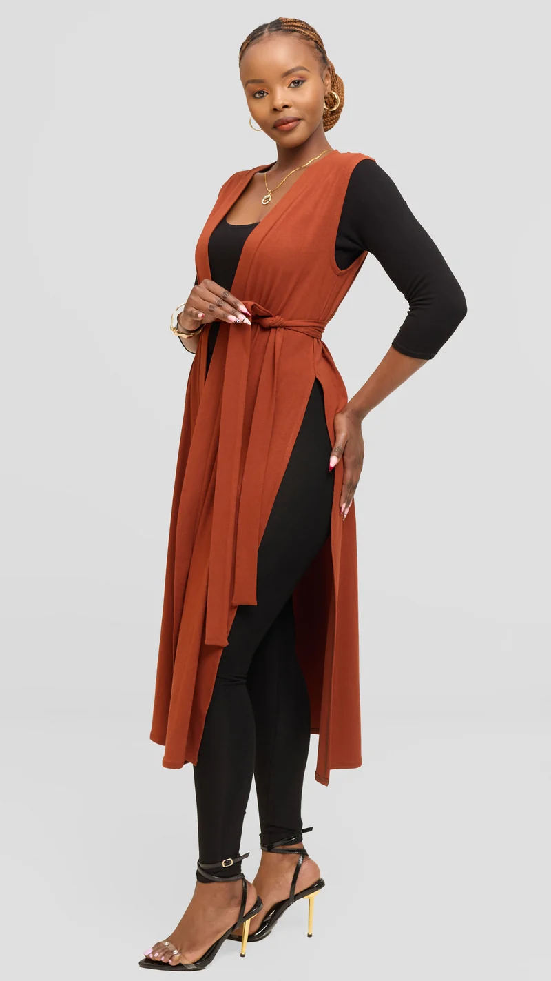 Vivo Chela Sleeveless Waterfall in Jersey - Dark Rust